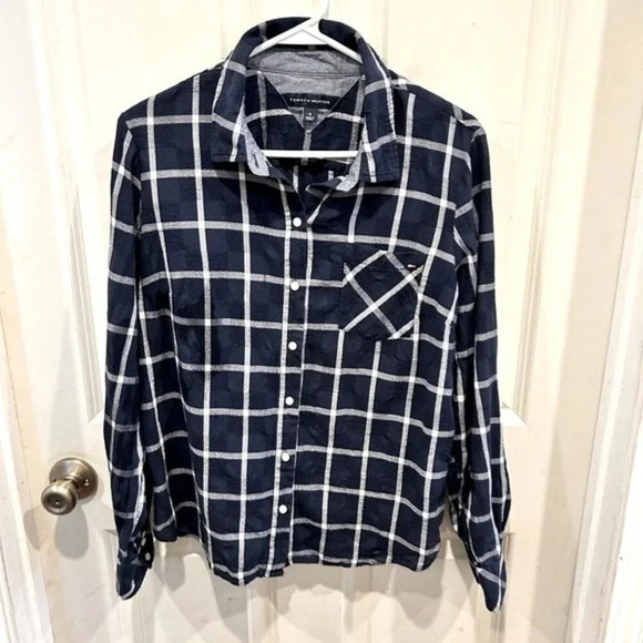 Tommy Hilfiger Button Down Windowpane Plaid Cotton Shirt size Medium - Picture 1 of 9